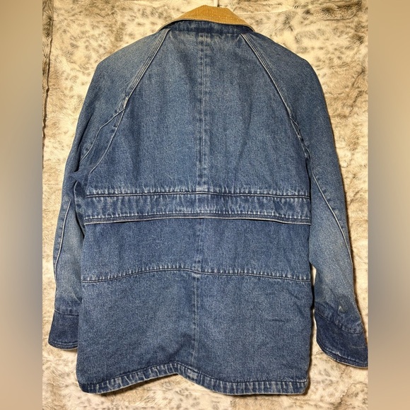 Vintage 90’s Y2K Women’s Petite Denim Chore Coat Corduroy Collar Flannel Lined - Picture 8 of 10